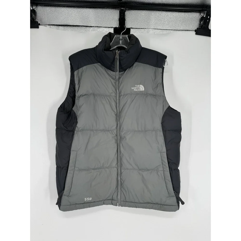 The North Face Nuptse Puffer Vest Mens Medium Grey Black 550 Down Insulated